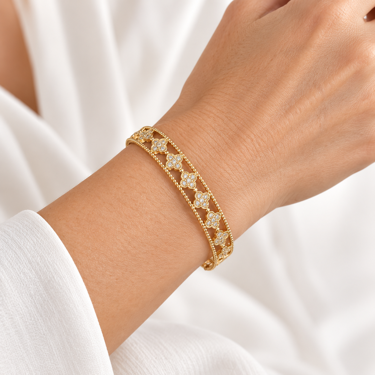 Cubic Zirconia Clover Bangle Bracelet