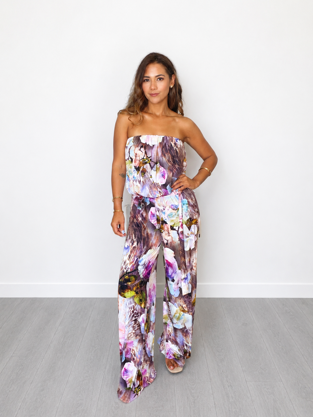 Purple Floral Wide Leg Jumpsuit