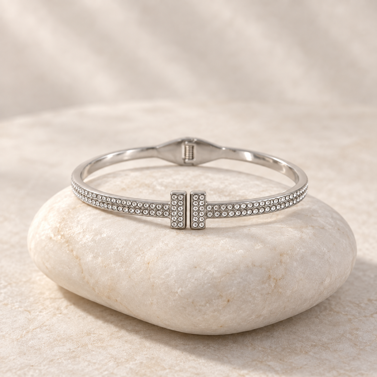 Silver Rhinestone Hinge Cuff Bracelet