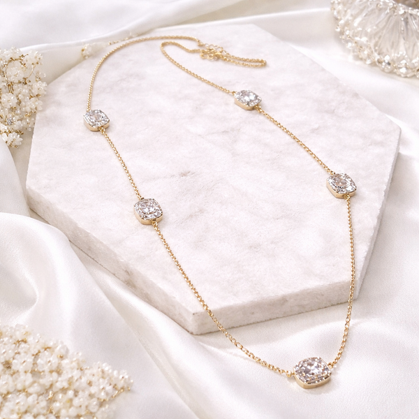 14K Plated Pavé Long Charm Necklace