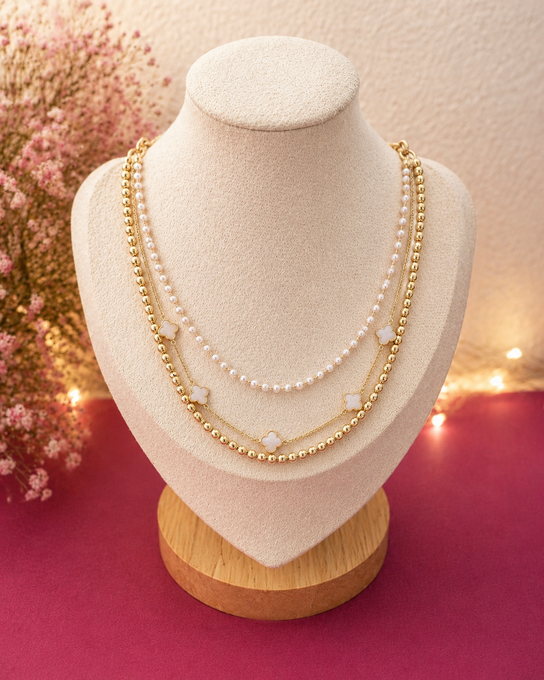 Multi Clover Charm Beaded Necklace