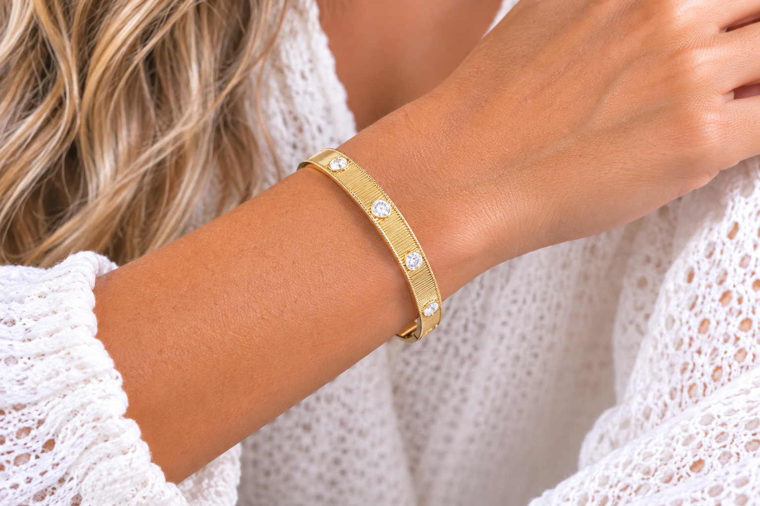 Gold & Cubic Zirconia Cuff Bracelet