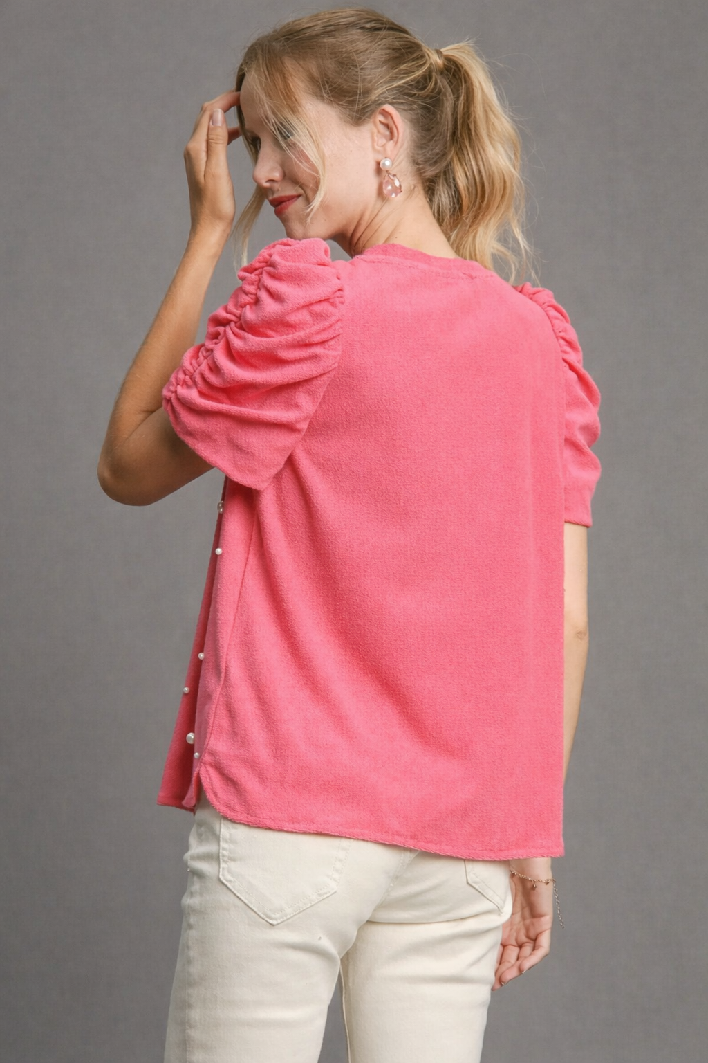 Pearl Round Neck Terry Cloth Top