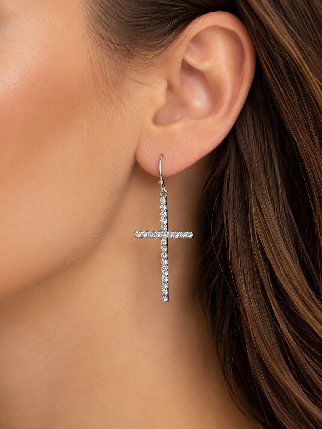 CZ Cross Dangle Hook Earrings