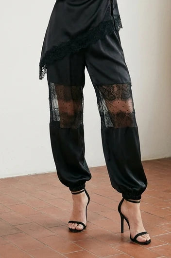 Satin Balloon Pants with Lace