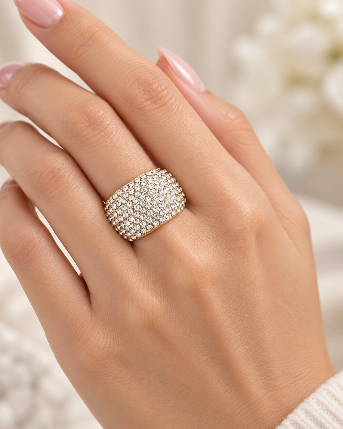 Gold Rhinestone Stretch Ring