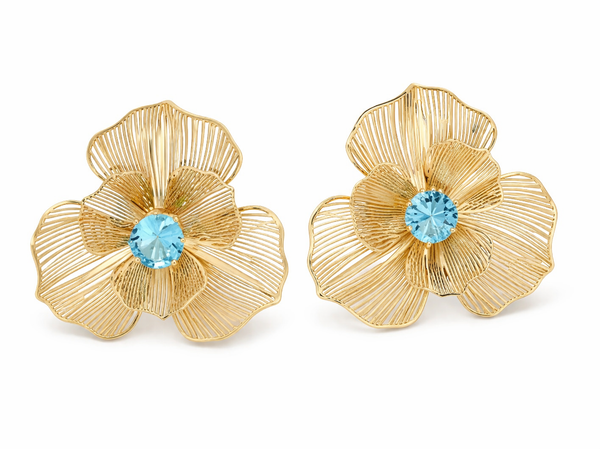 The Blue Flower Pave Cubic Zirconia Stud Earrings