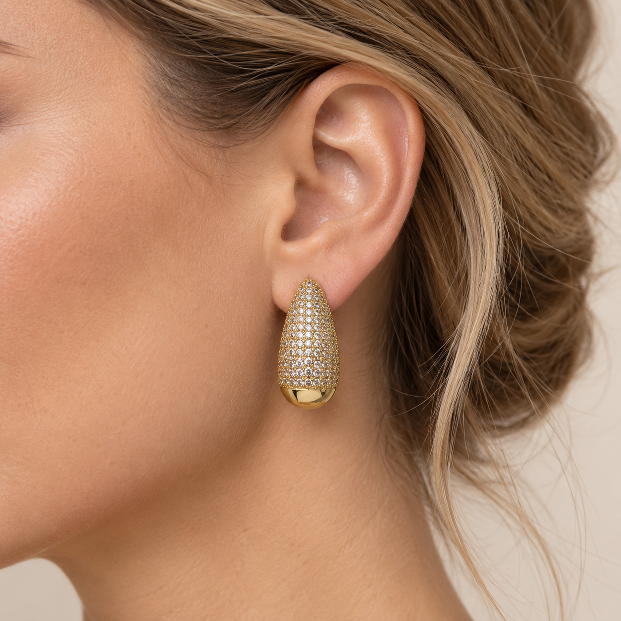 Golden Teardrop Cubic Zirconia Stud Earrings