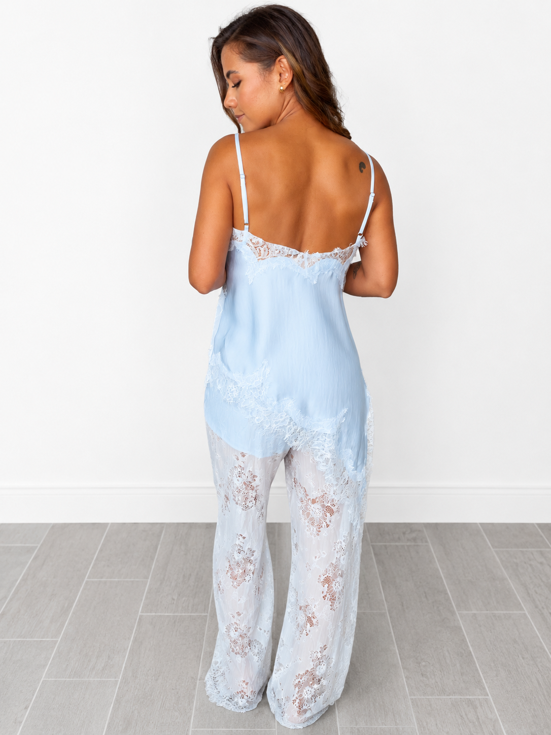 Satin Cami & Lace Wide-Leg Pant Set