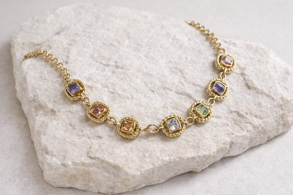 14K Plated Multi-Stone Chain Necklace