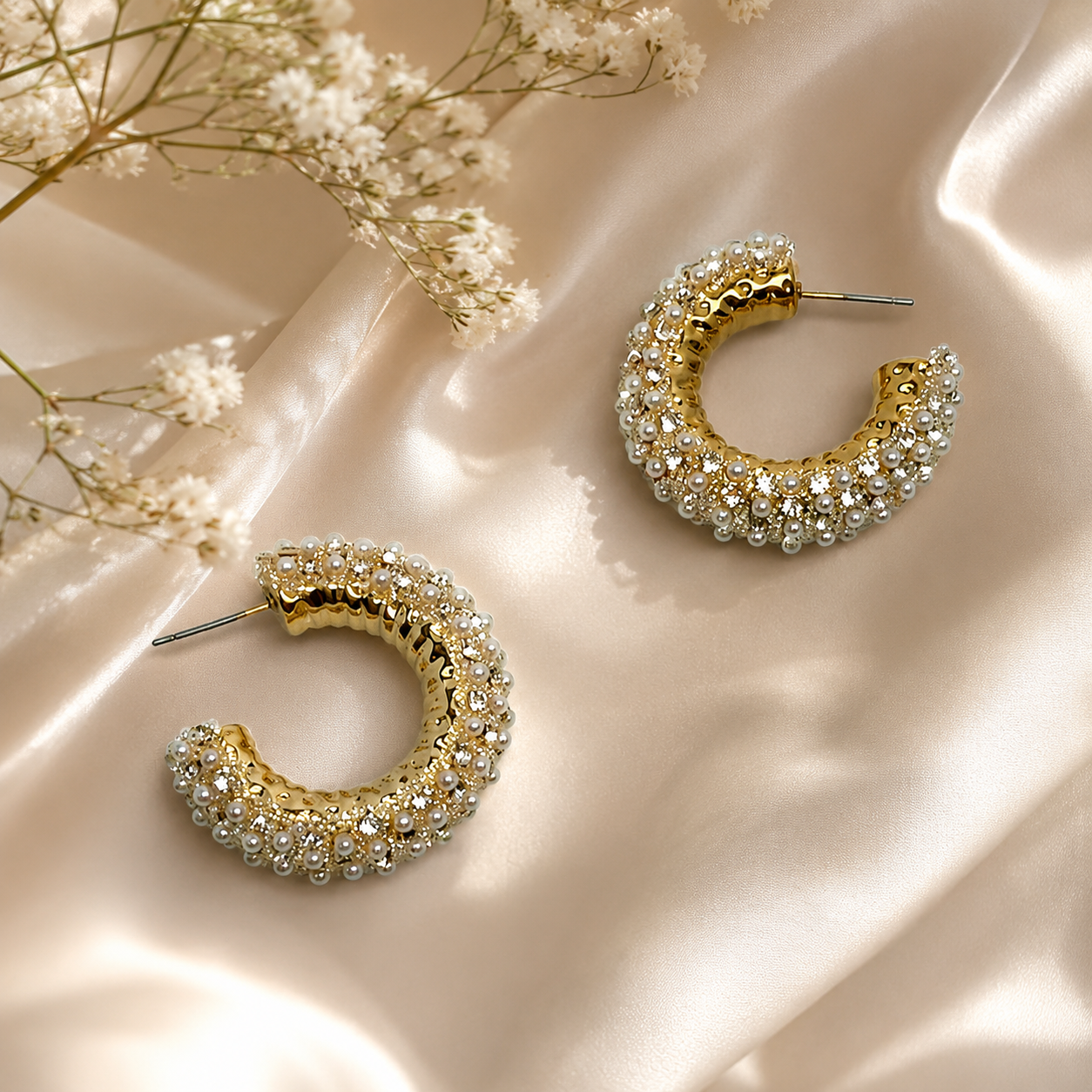 Crystal Pearl Half Hoop Earrings