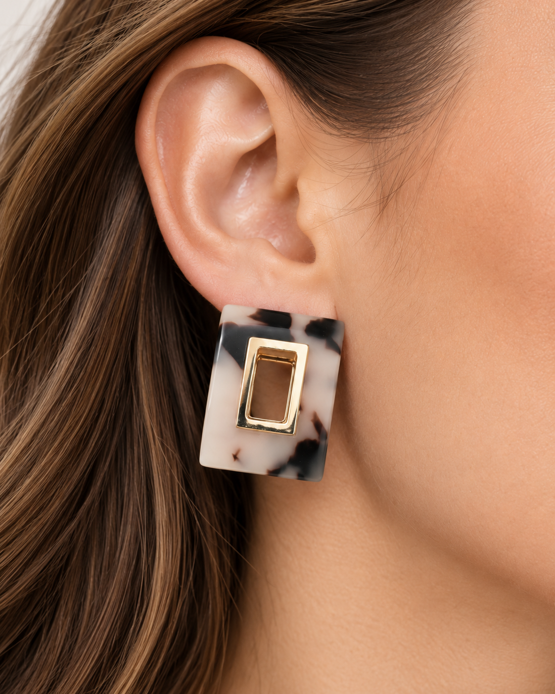 Geometric Rectangle Open Center Stud Earrings