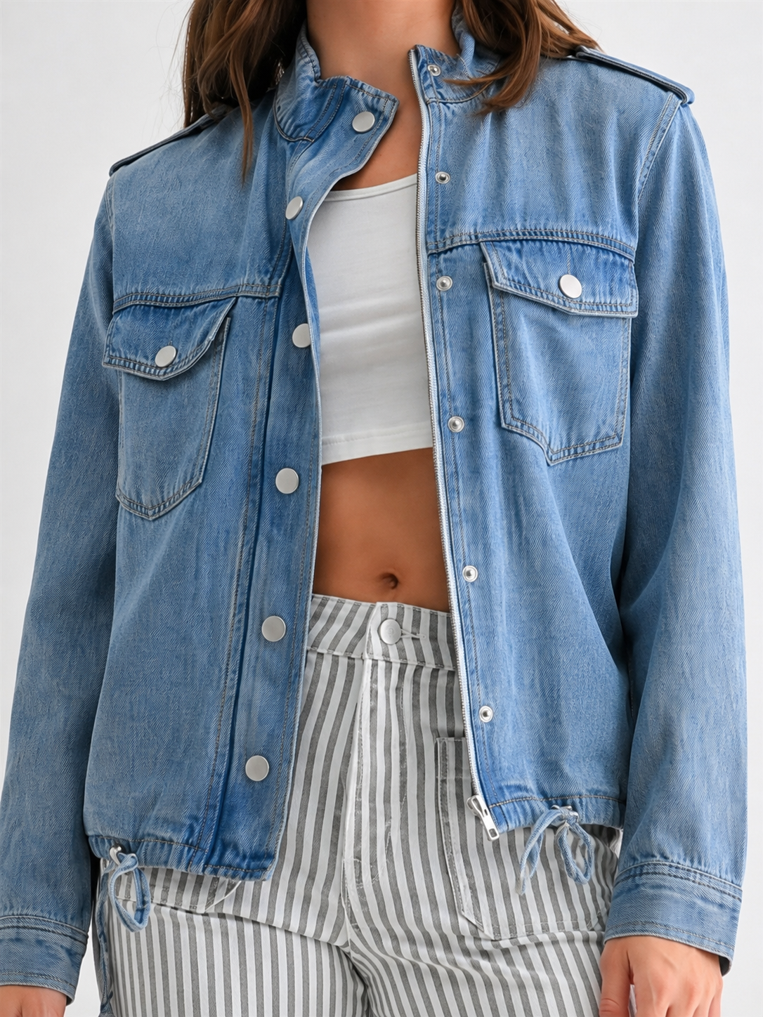 Medium Wash Back Storm Flap Denim Jacket