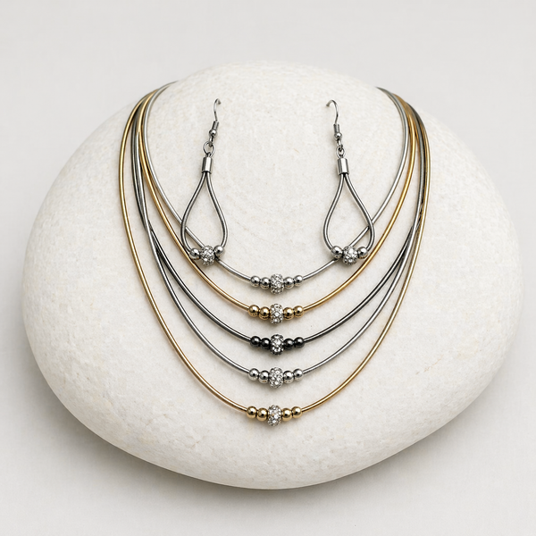 Tricolor Piano Wire Rhinestone Necklace Set
