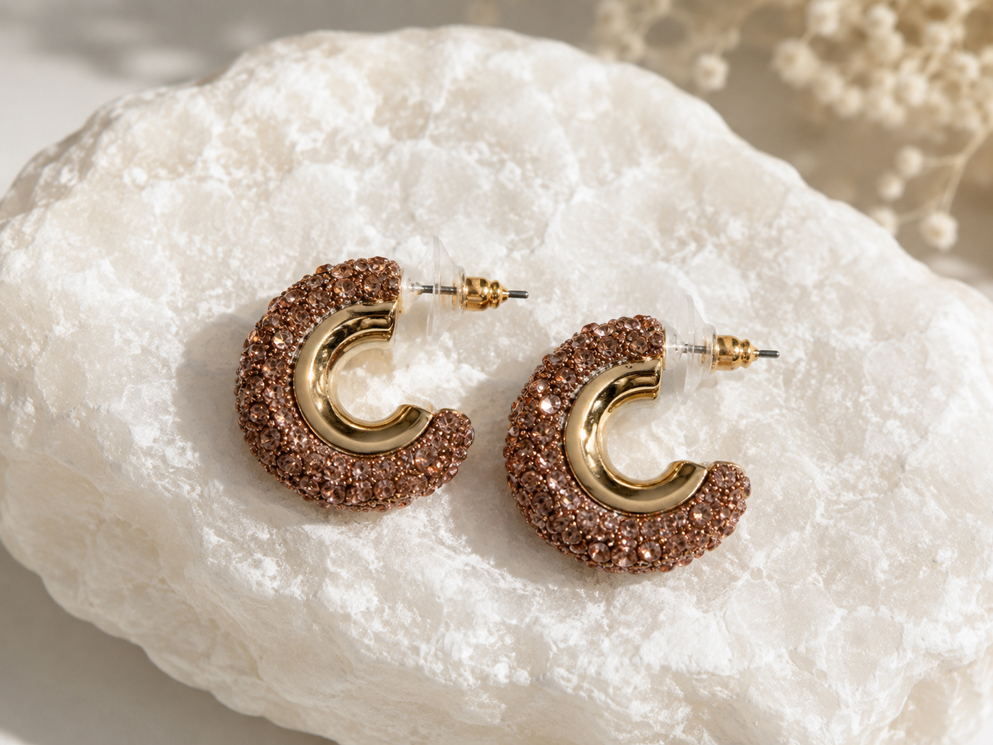 Crystal-Encrusted Gold Hoop Earrings