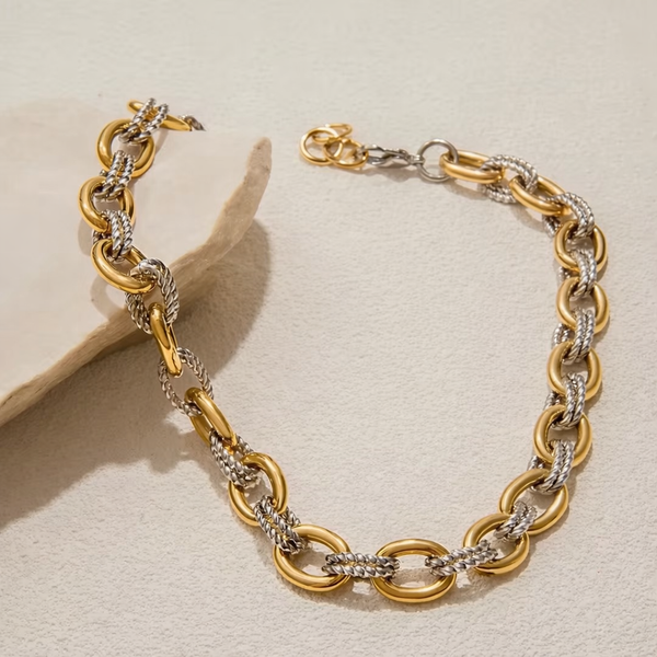 Stainless Steel Two-Toned Chunky Link Necklace