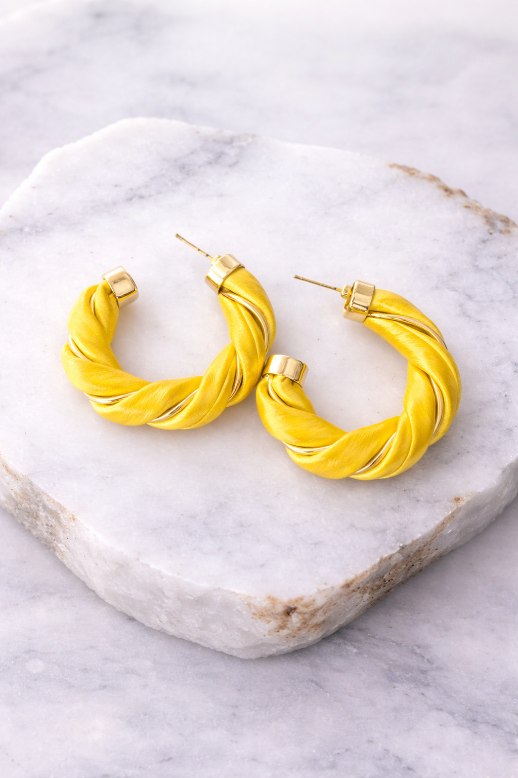 Yellow Vegan Leather Wrapped Half Hoop Earrings