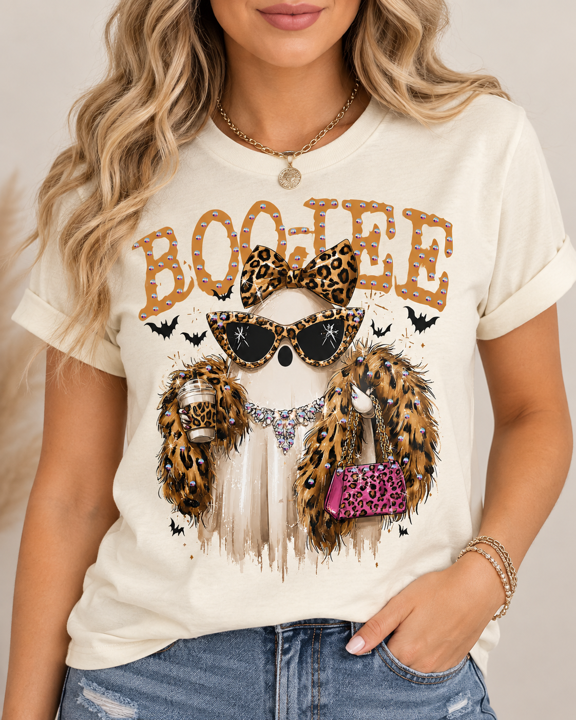 Boo-Jee Ghost Rhinestone Graphic Tee Top