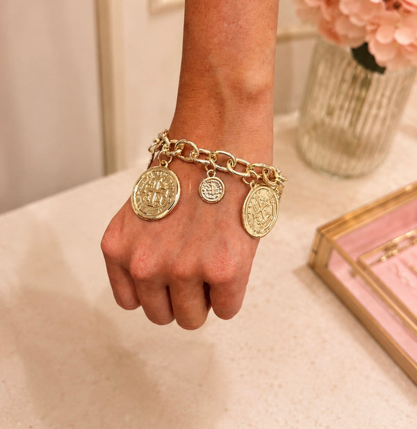 14K Gold Plated Coin Charm Bracelet