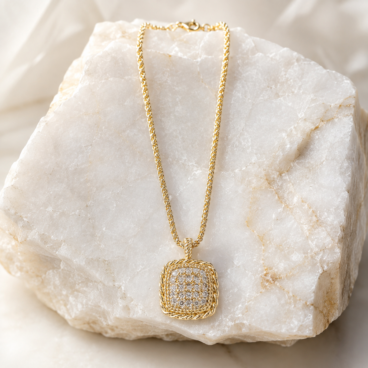 Gold Braided Pavé Pendant Necklace