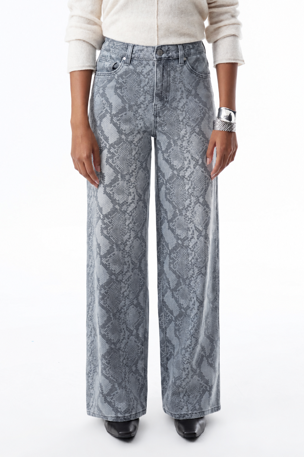 Snake Print Wide-Leg Jeans