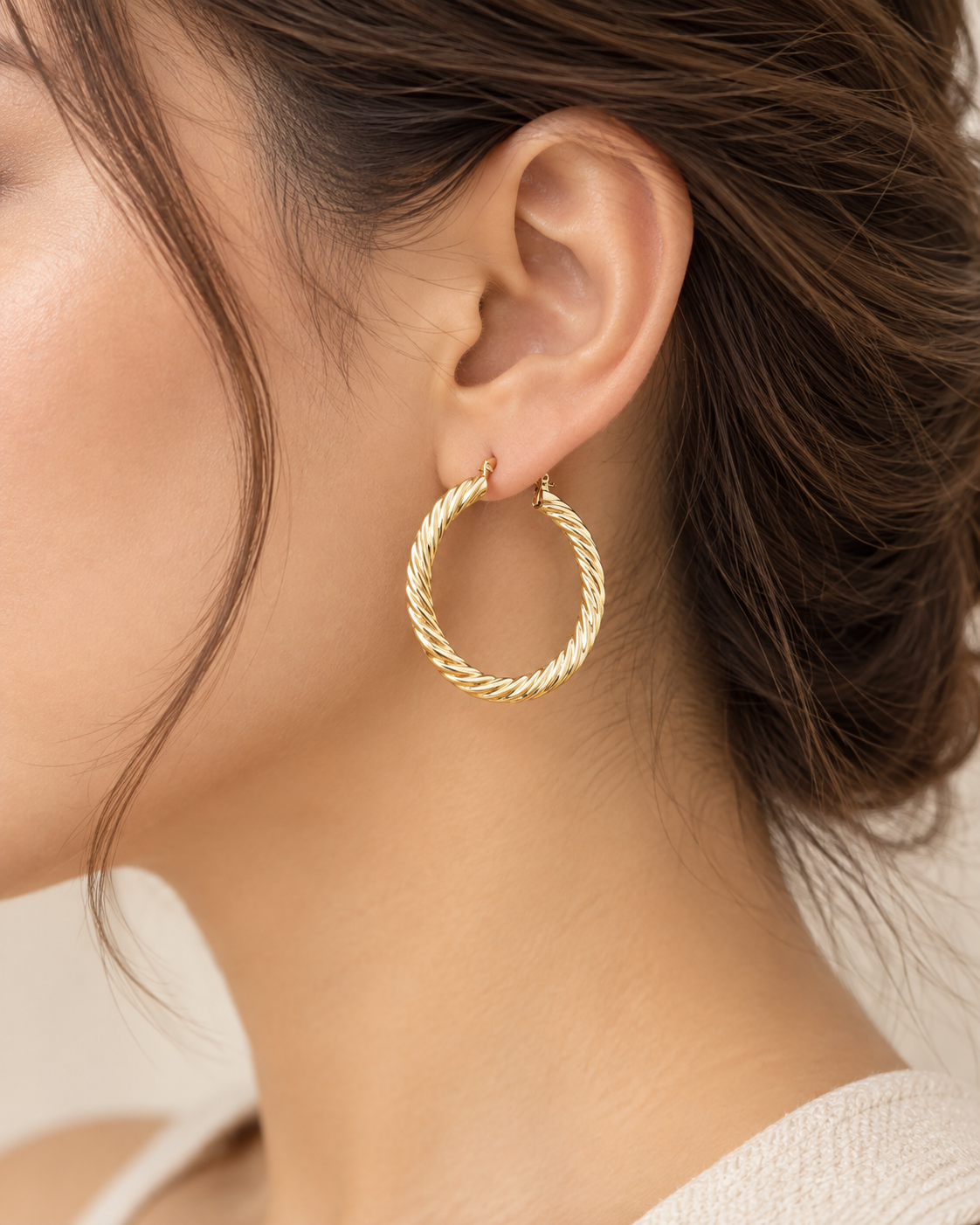 Twisted Midsize Hoop Earrings – 14K Plated