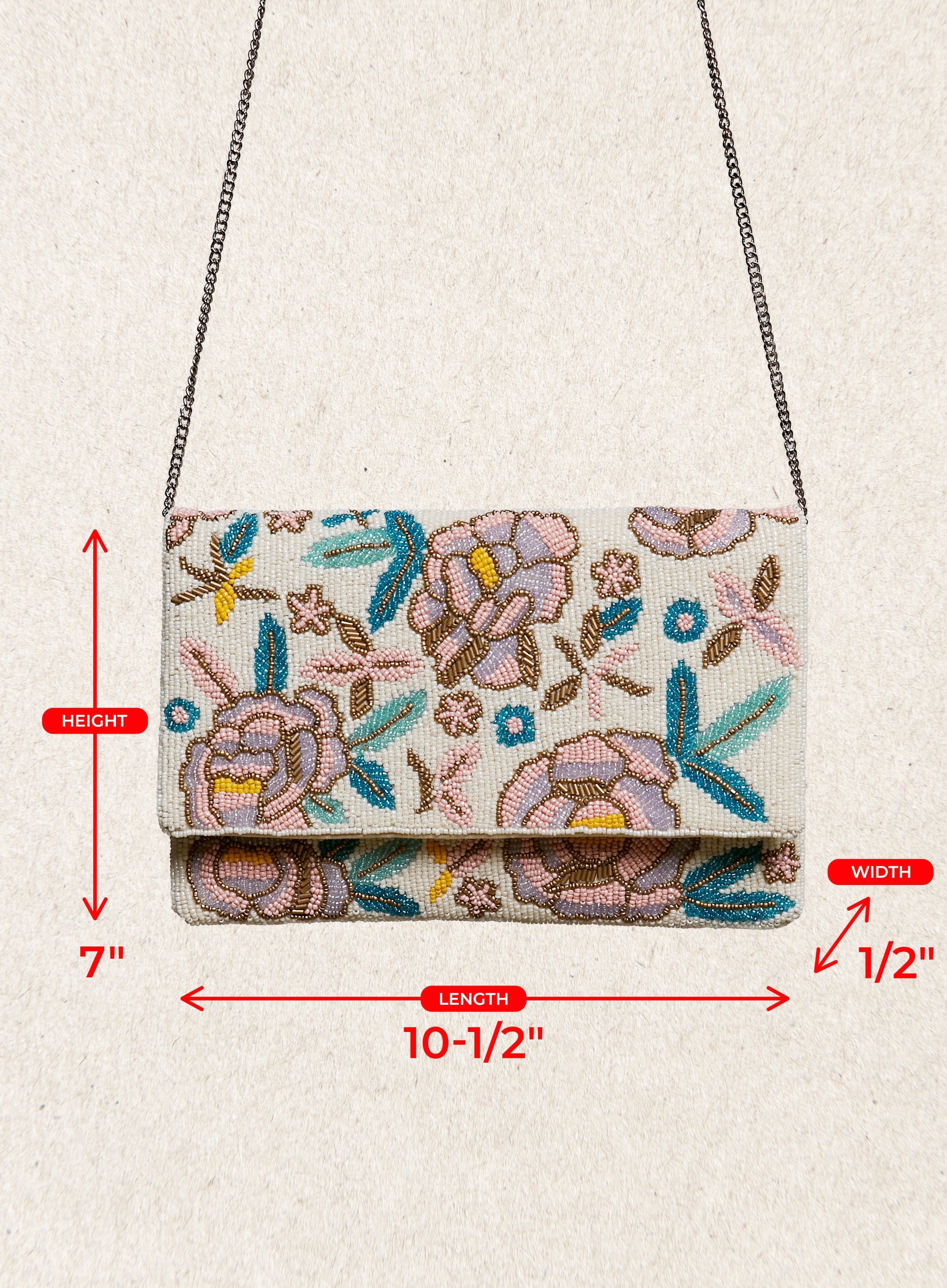 Floral Beaded Clutch Crossbody Purse