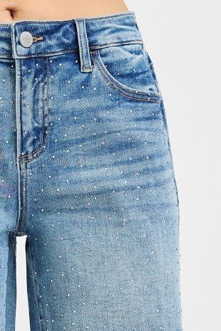 Slouchy Mid Length Rhinestones Shorts by Risen