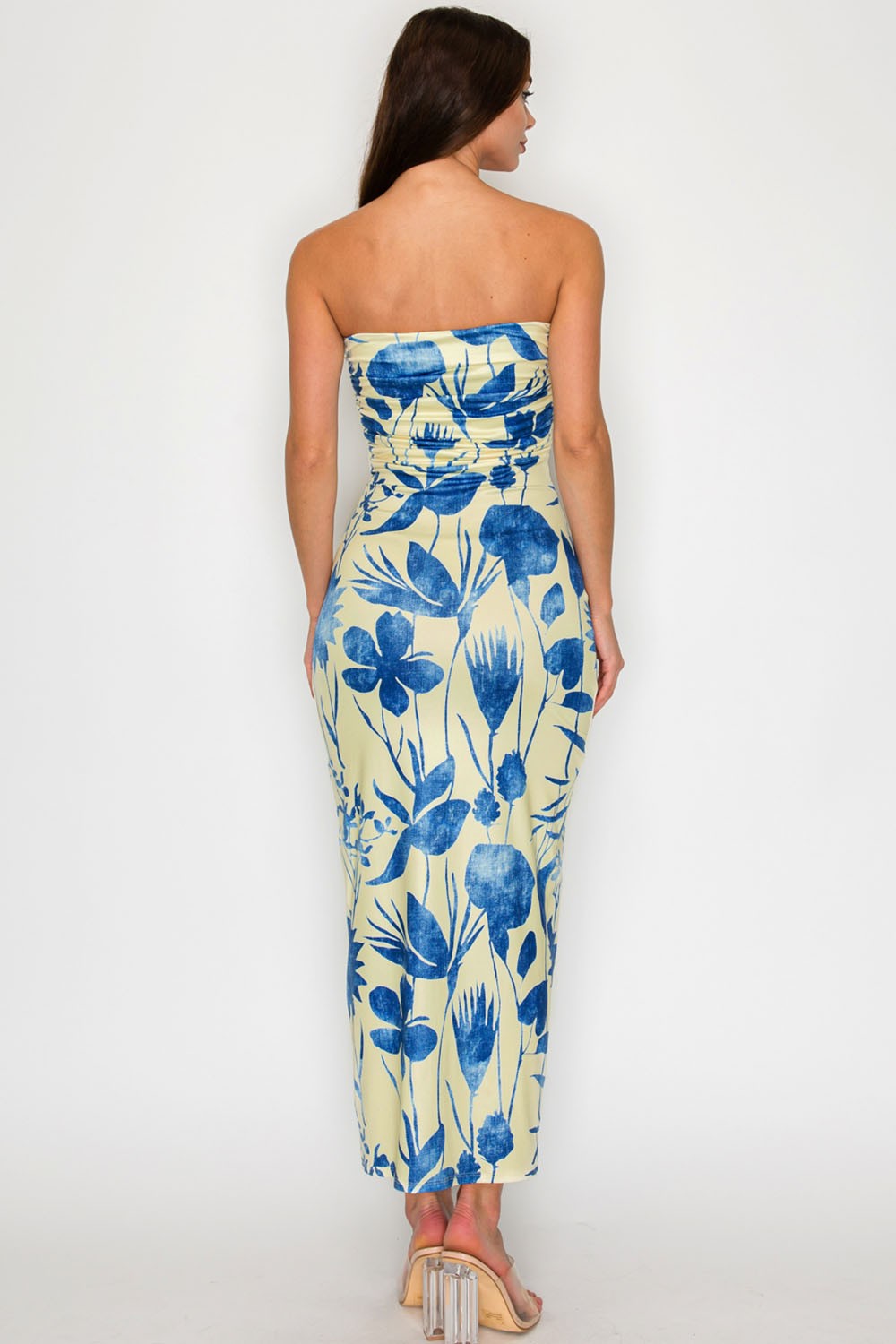 Blue Floral Tube Maxi Dress