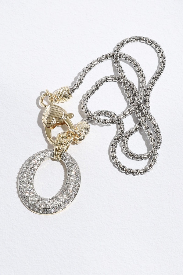 Two-Tone CZ Oval Pendant Necklace