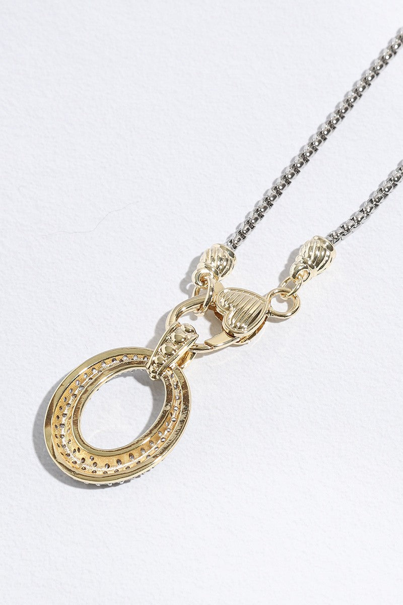 Two-Tone CZ Oval Pendant Necklace