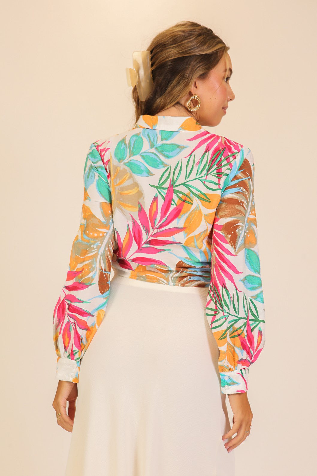 Tropical Tie-Front Blouse Top
