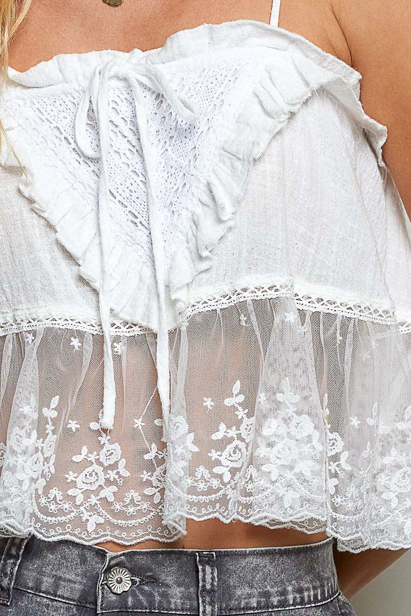 Lace Ruffle Gauze Sleeveless Top