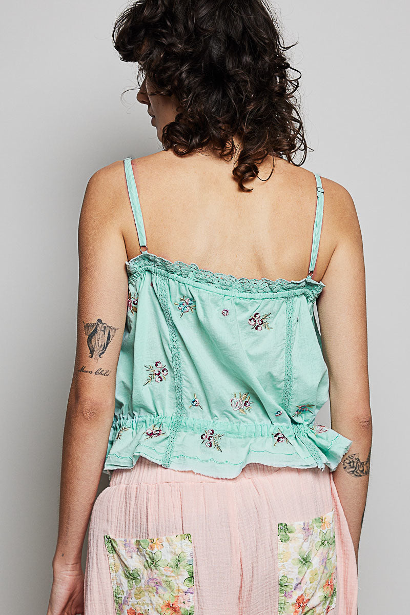 Embroidered Poplin Sleeveless Top