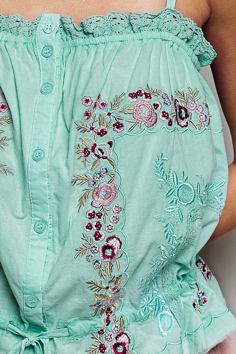 Embroidered Poplin Sleeveless Top