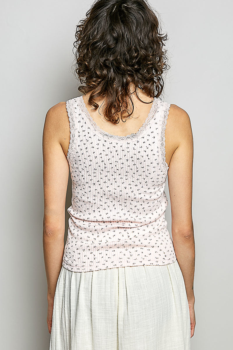 Floral Ribbed Knit Henley Tank Top by Pol