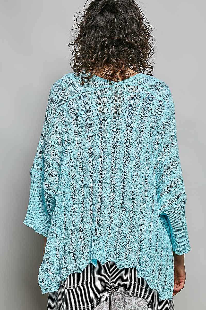 Cable Knit Open-Front Short Sleeve Cardigan by Pol