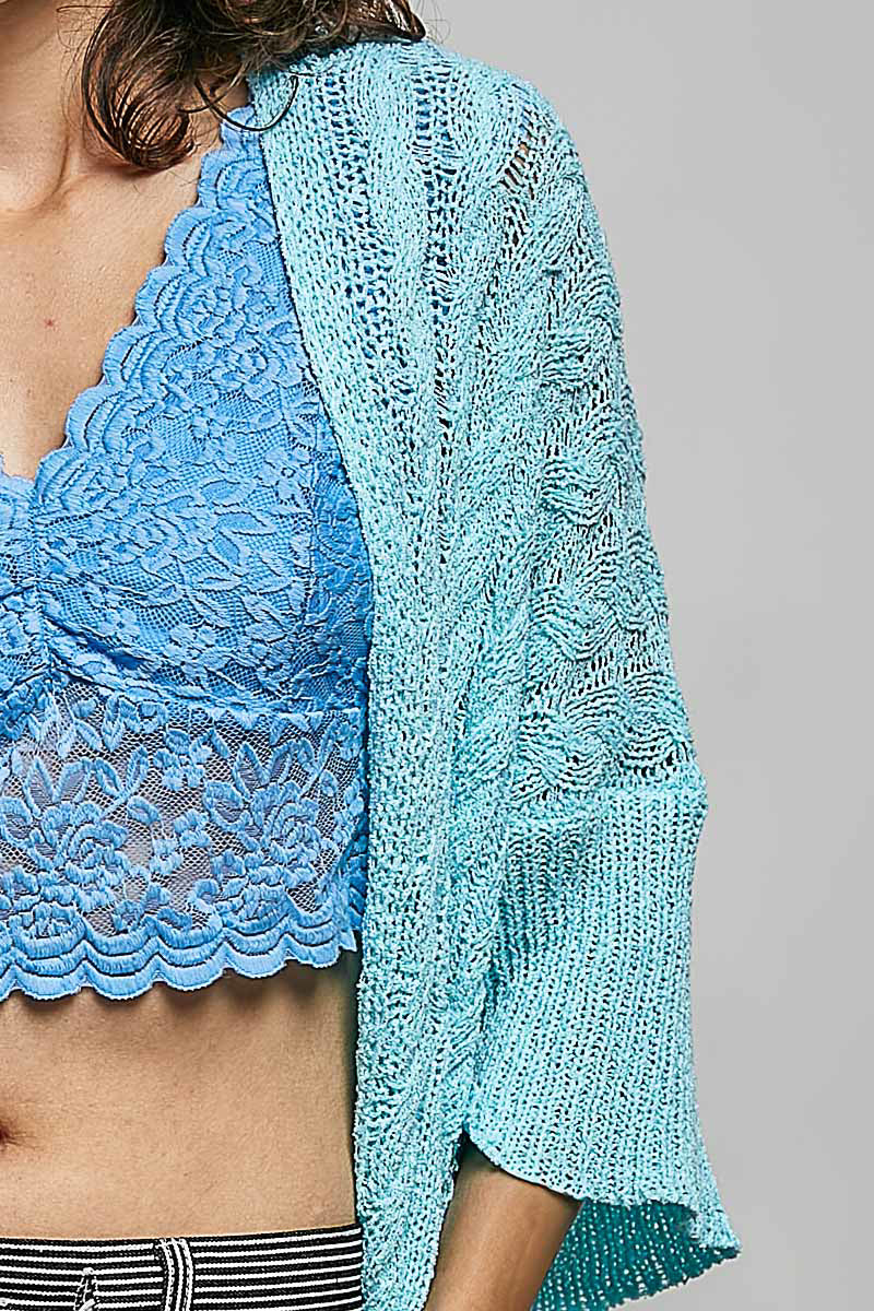 Cable Knit Open-Front Short Sleeve Cardigan by Pol