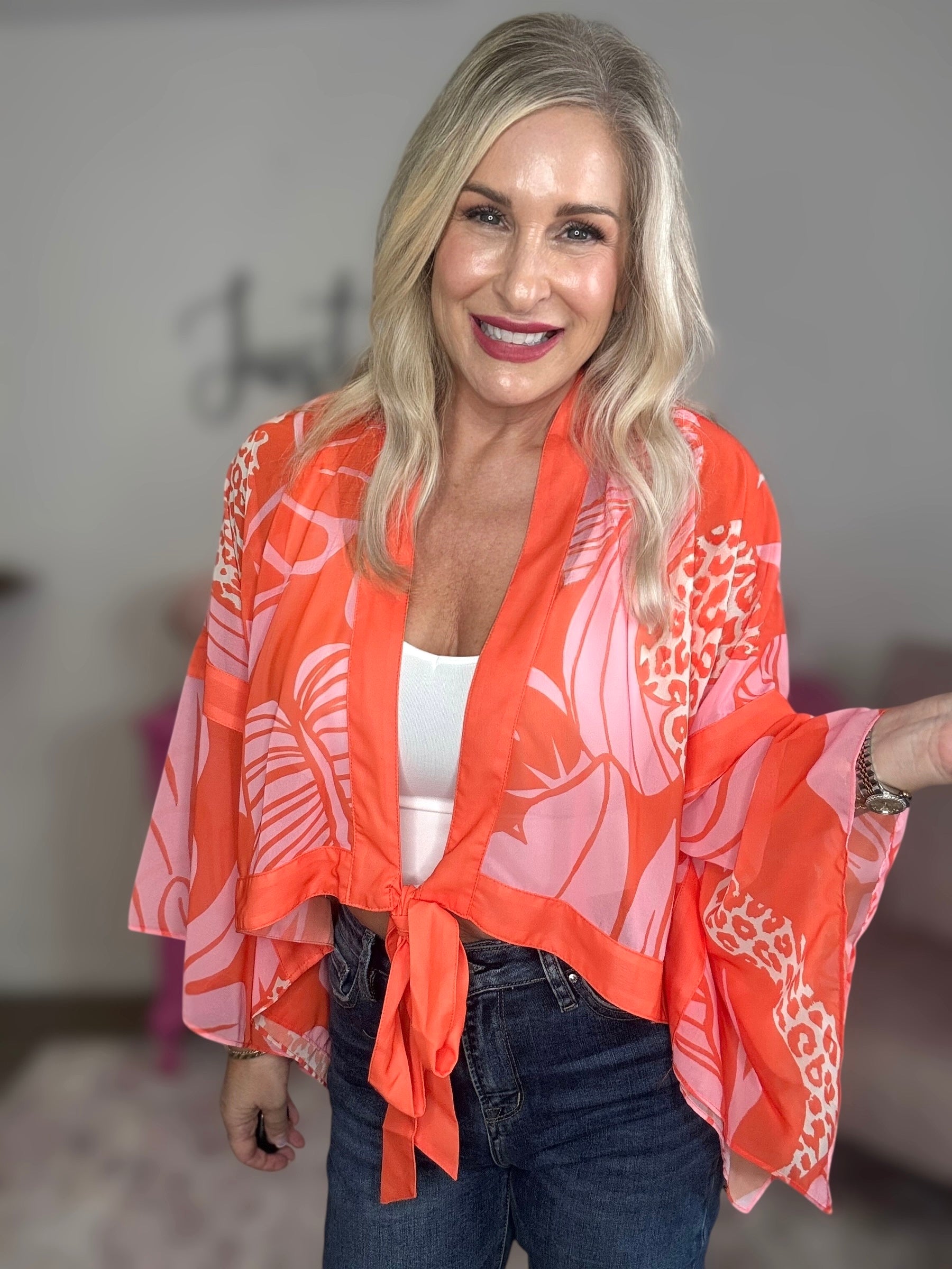 The Tropical Orange Kimono Top