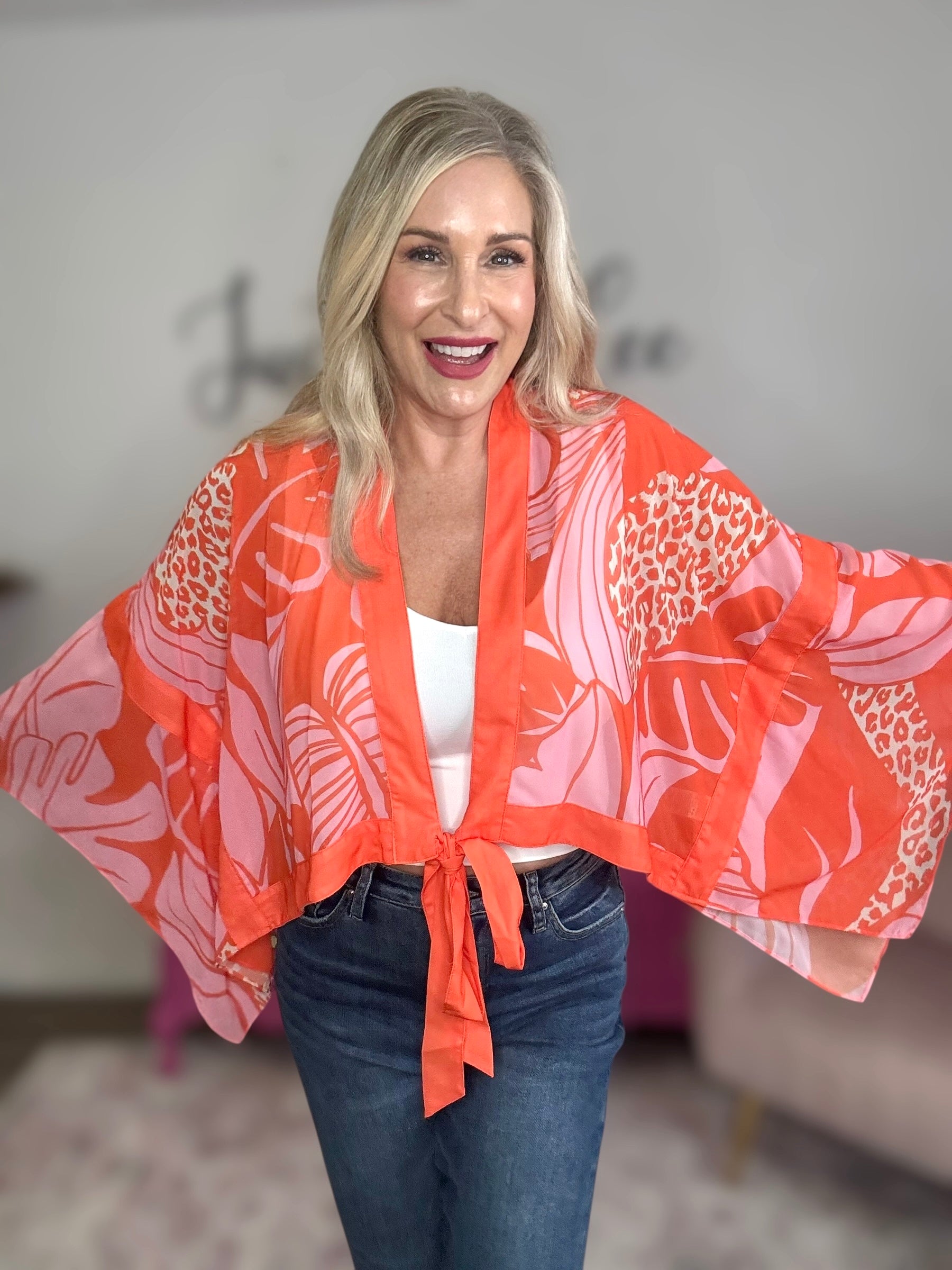 The Tropical Orange Kimono Top