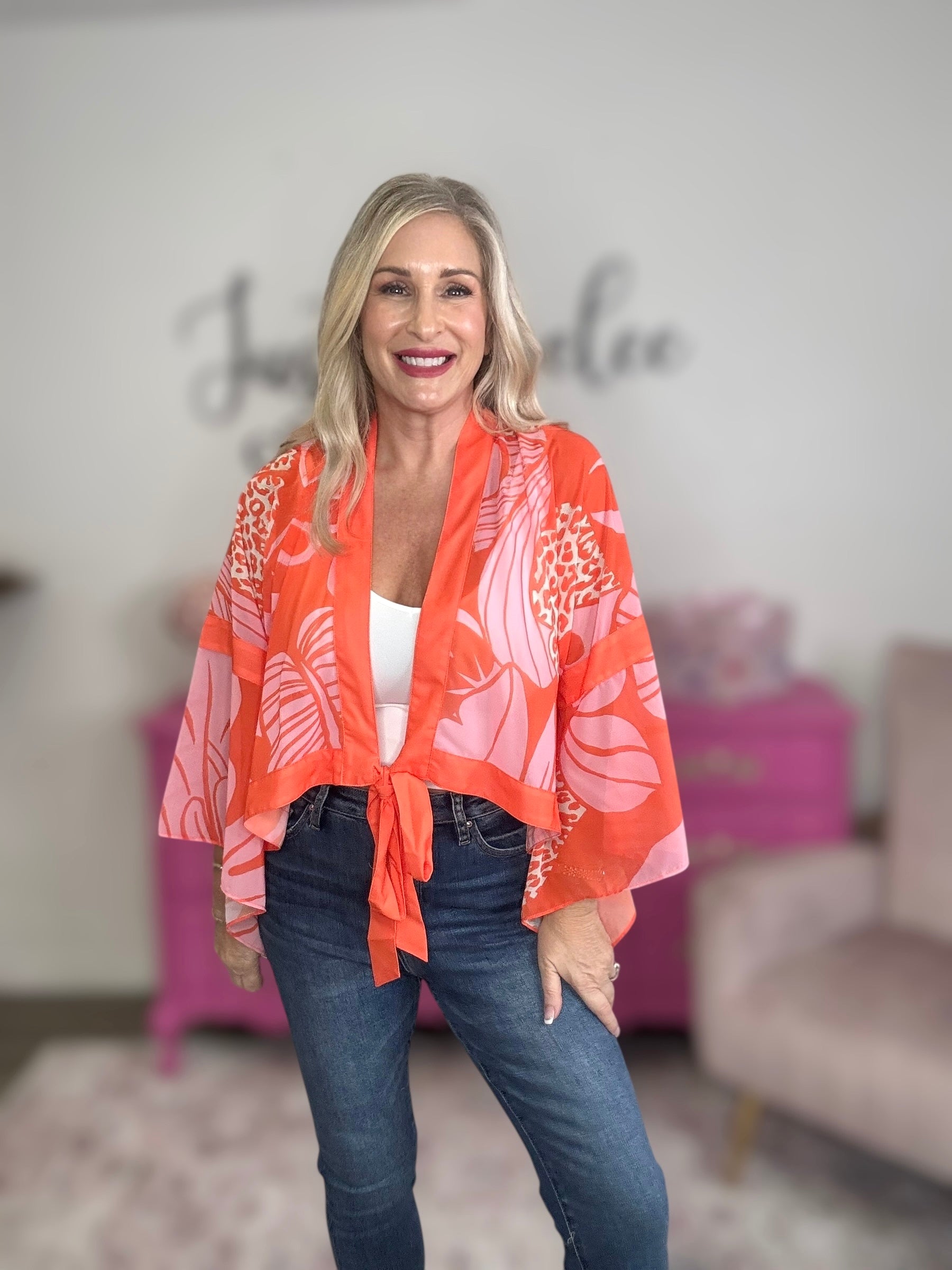 The Tropical Orange Kimono Top