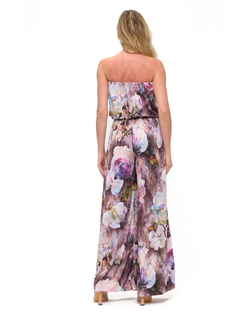 Purple Floral Wide Leg Jumpsuit