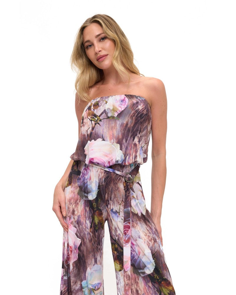 Purple Floral Wide Leg Jumpsuit