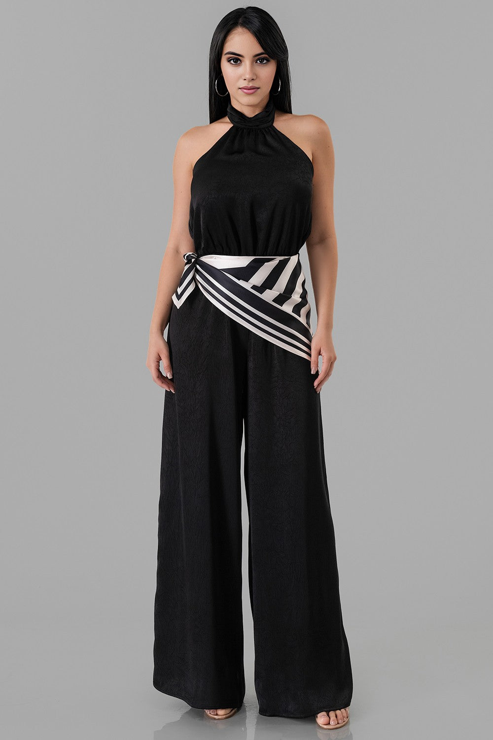 Satin Halter Wide-Leg Jumpsuit