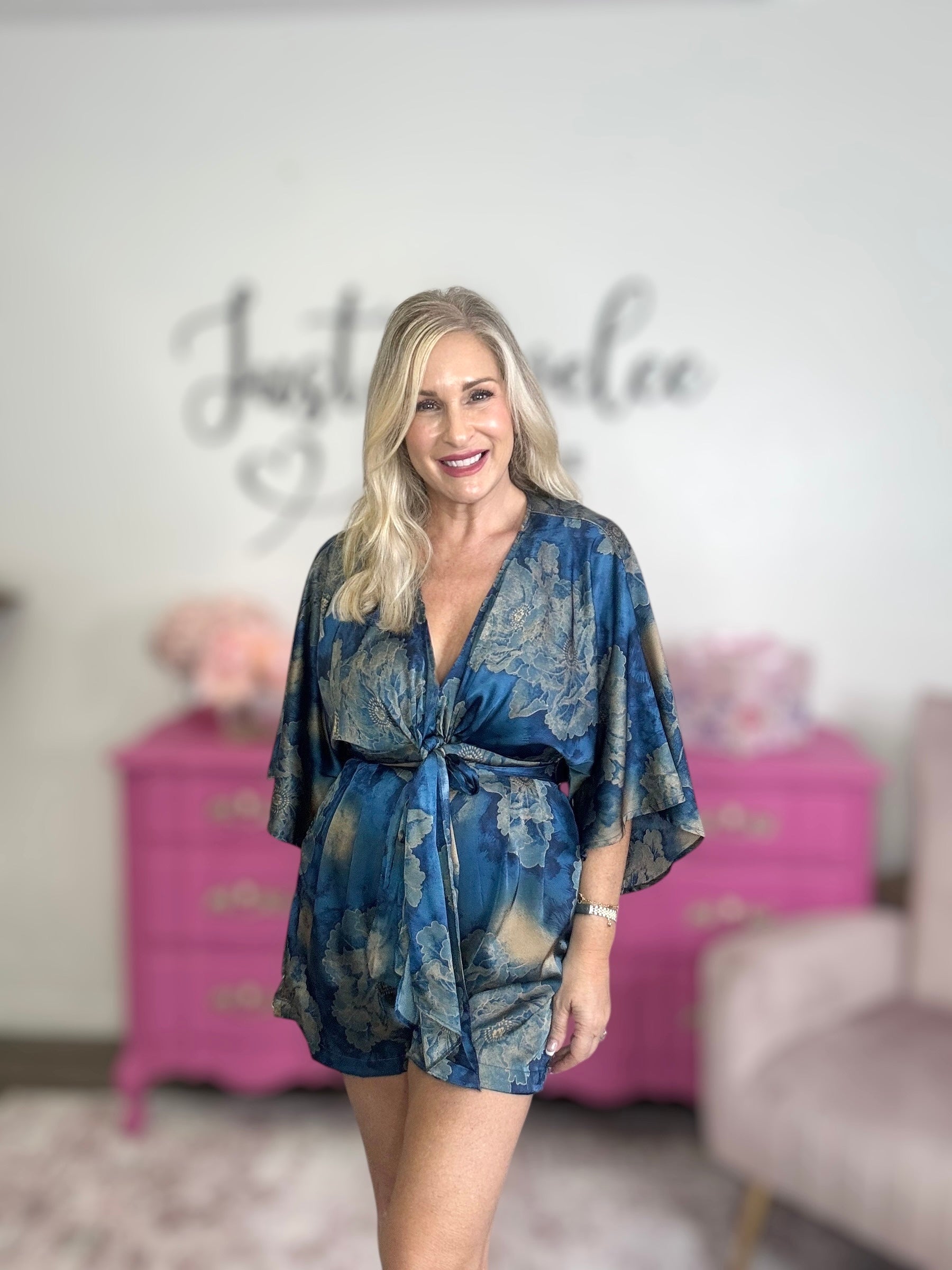 The Blue Kimono Sleeve Romper
