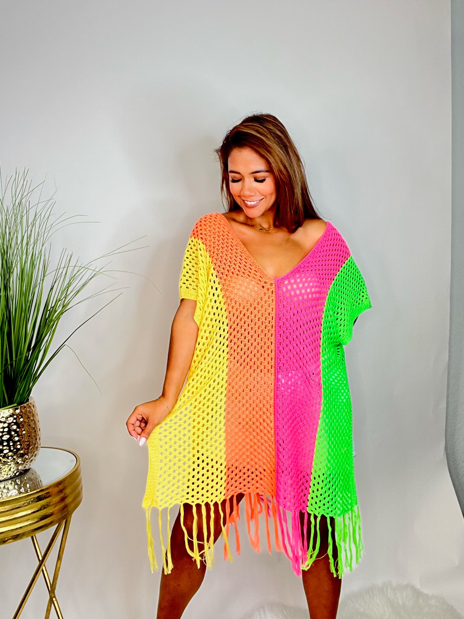 The Neon Fringe Cover Up Top