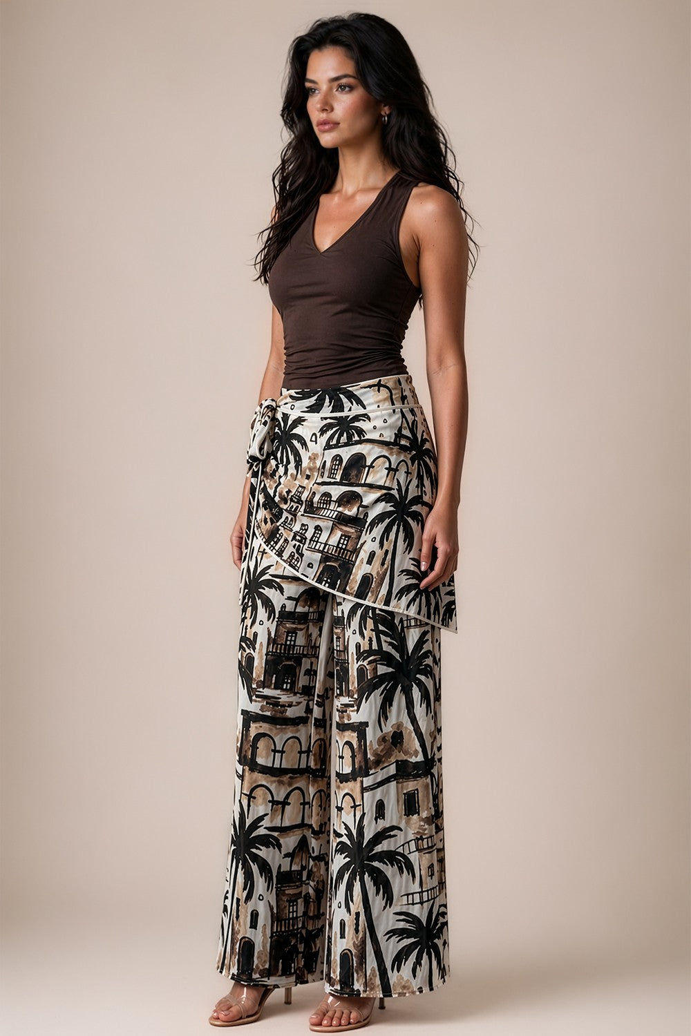 Brown Tropical Wide Leg Pants