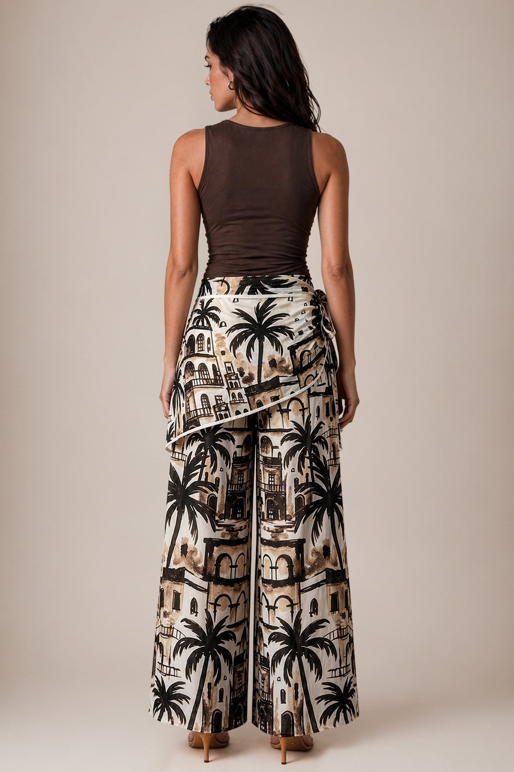 Brown Tropical Wide Leg Pants