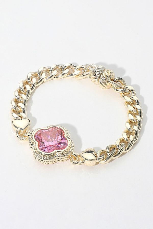 14K Gold Plated CZ Quatrefoil Magnetic Bracelet