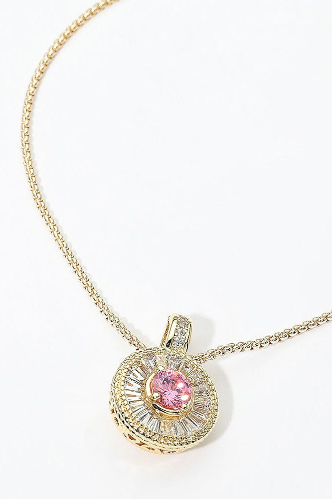 The Pink Round Crystal CZ Pendant Necklace